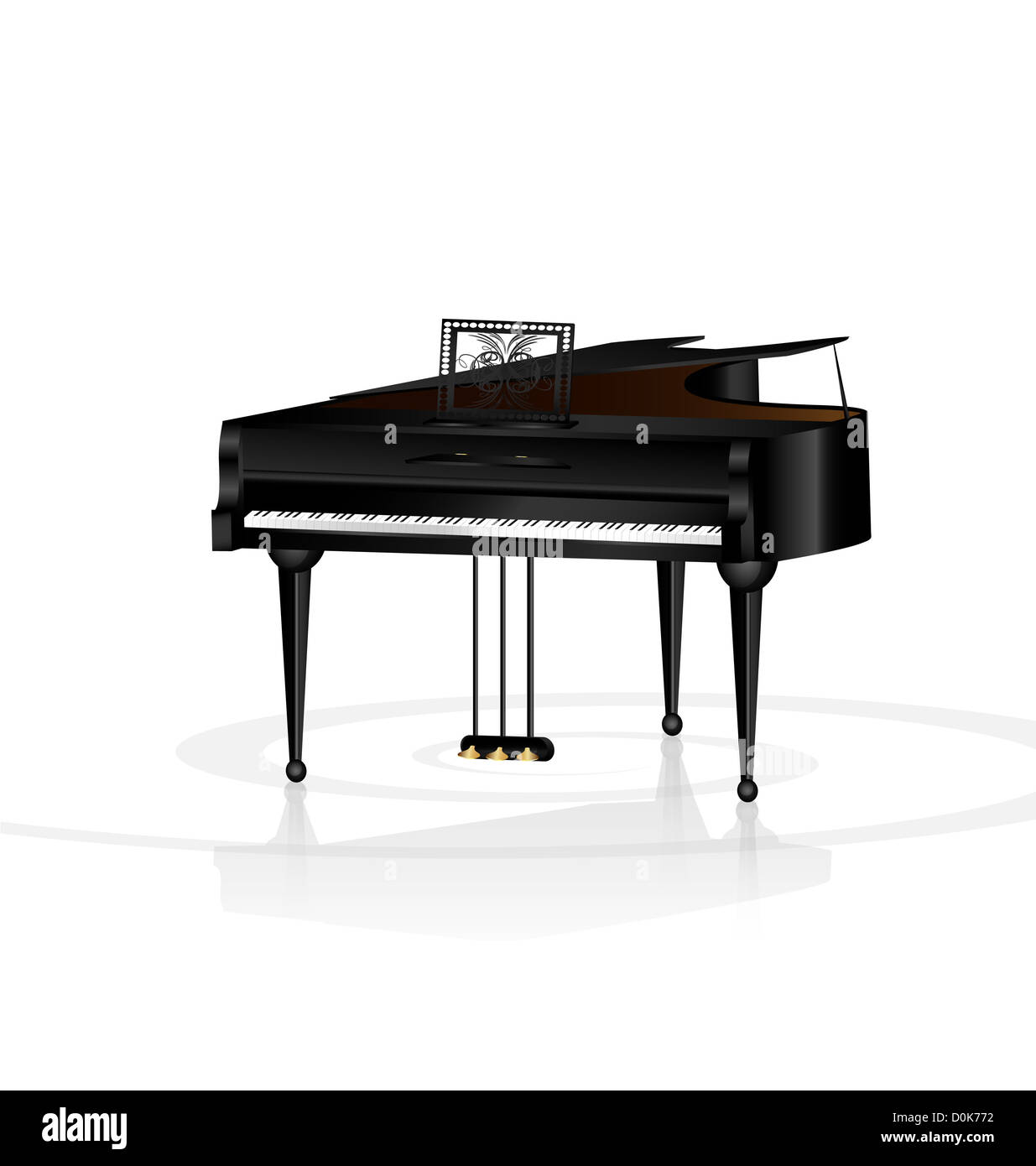 Un grande pianoforte nero in una camera bianca Foto Stock