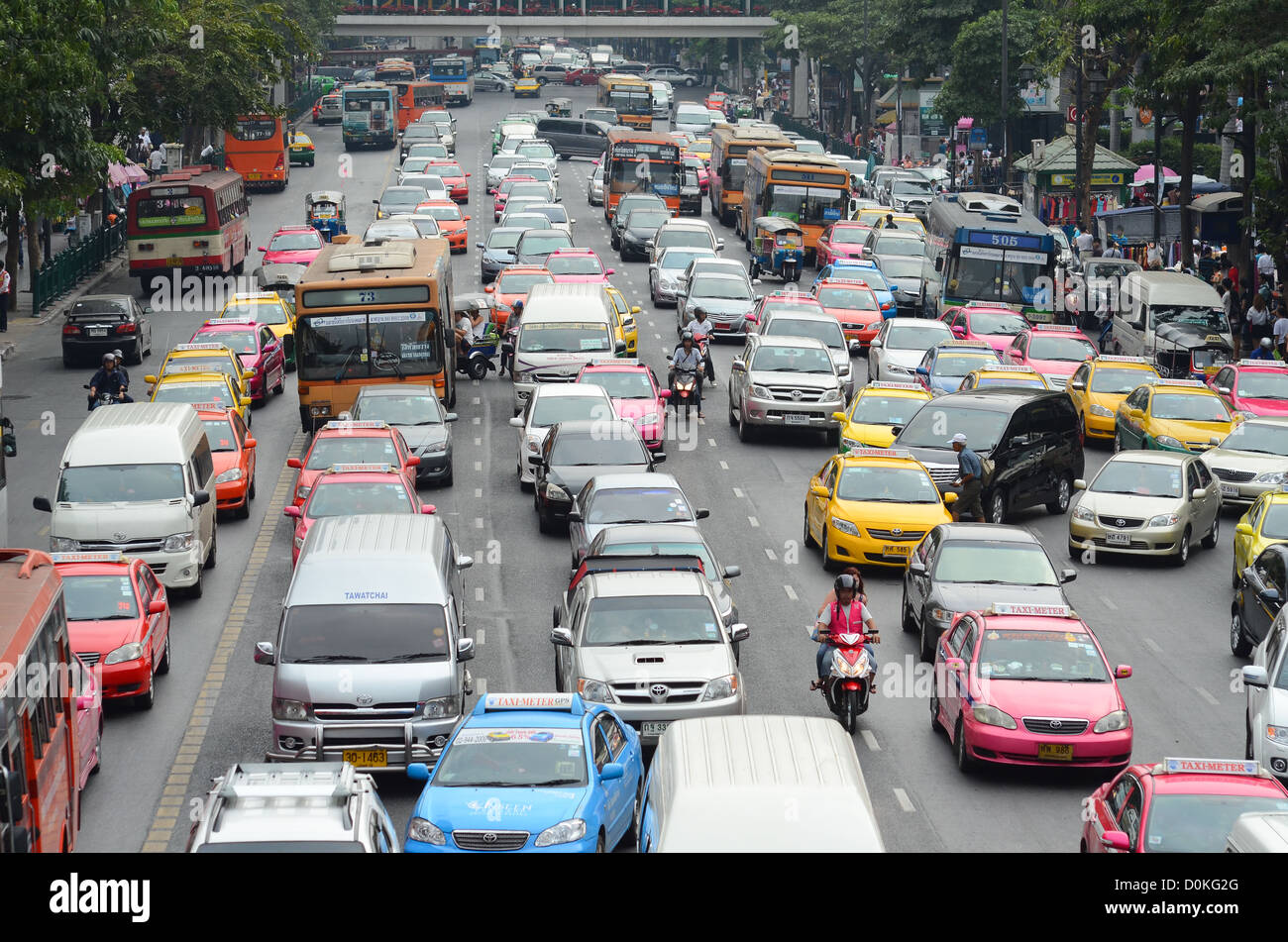 Un inceppamento di traffico a Bangkok, in Thailandia. Foto Stock