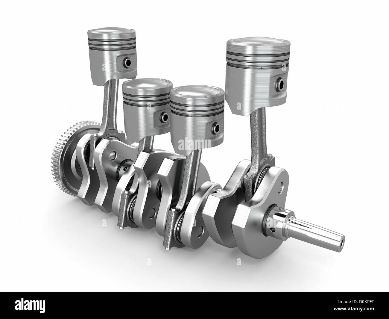 Pistoni e albero motore. motore a quattro cilindri. 3d Foto Stock