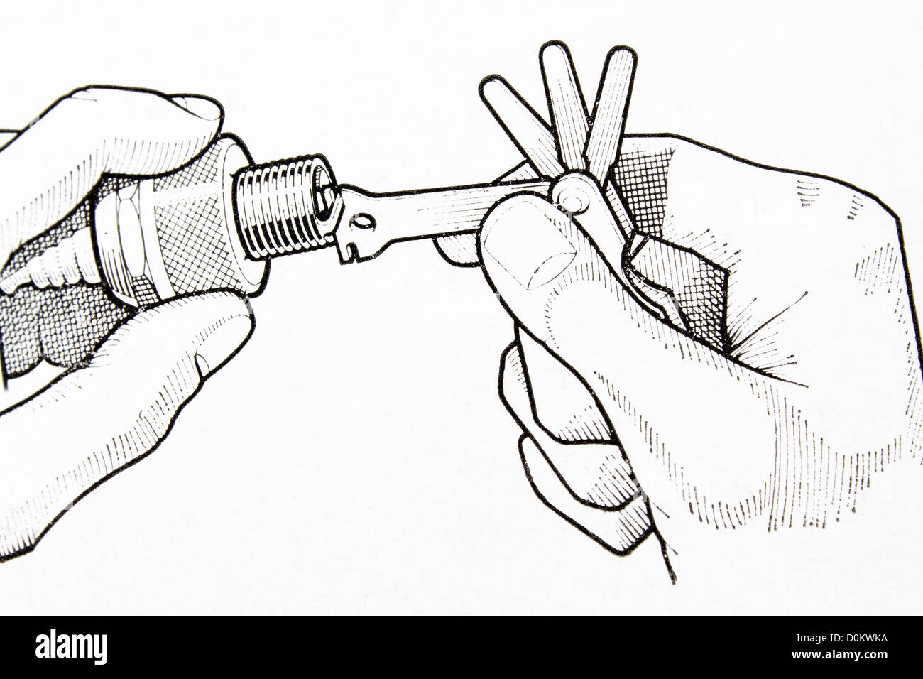 Line art illustrazione dell'uomo l'impostazione di una candela di accensione Foto Stock