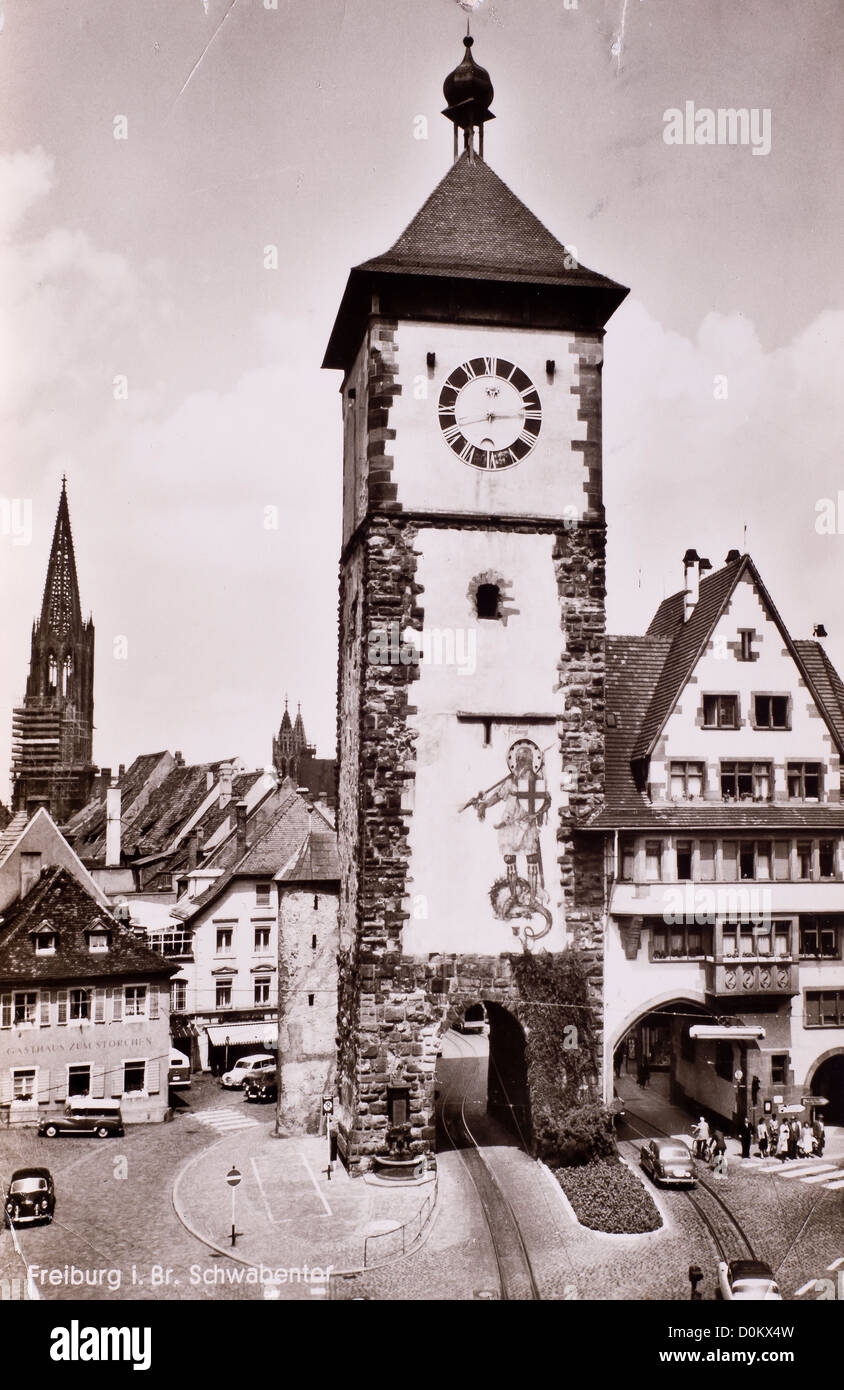 Una vista di Friburgo in una vecchia cartolina postale Foto Stock