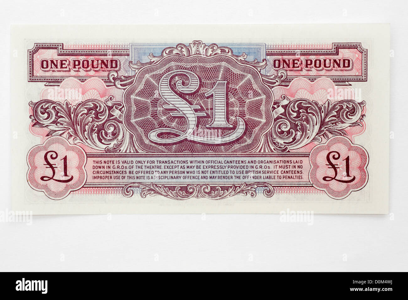 Forze Armate britanniche token denaro in valuta le banconote emesse solo per uso in Naafi e altri servizi negozi. Foto Stock