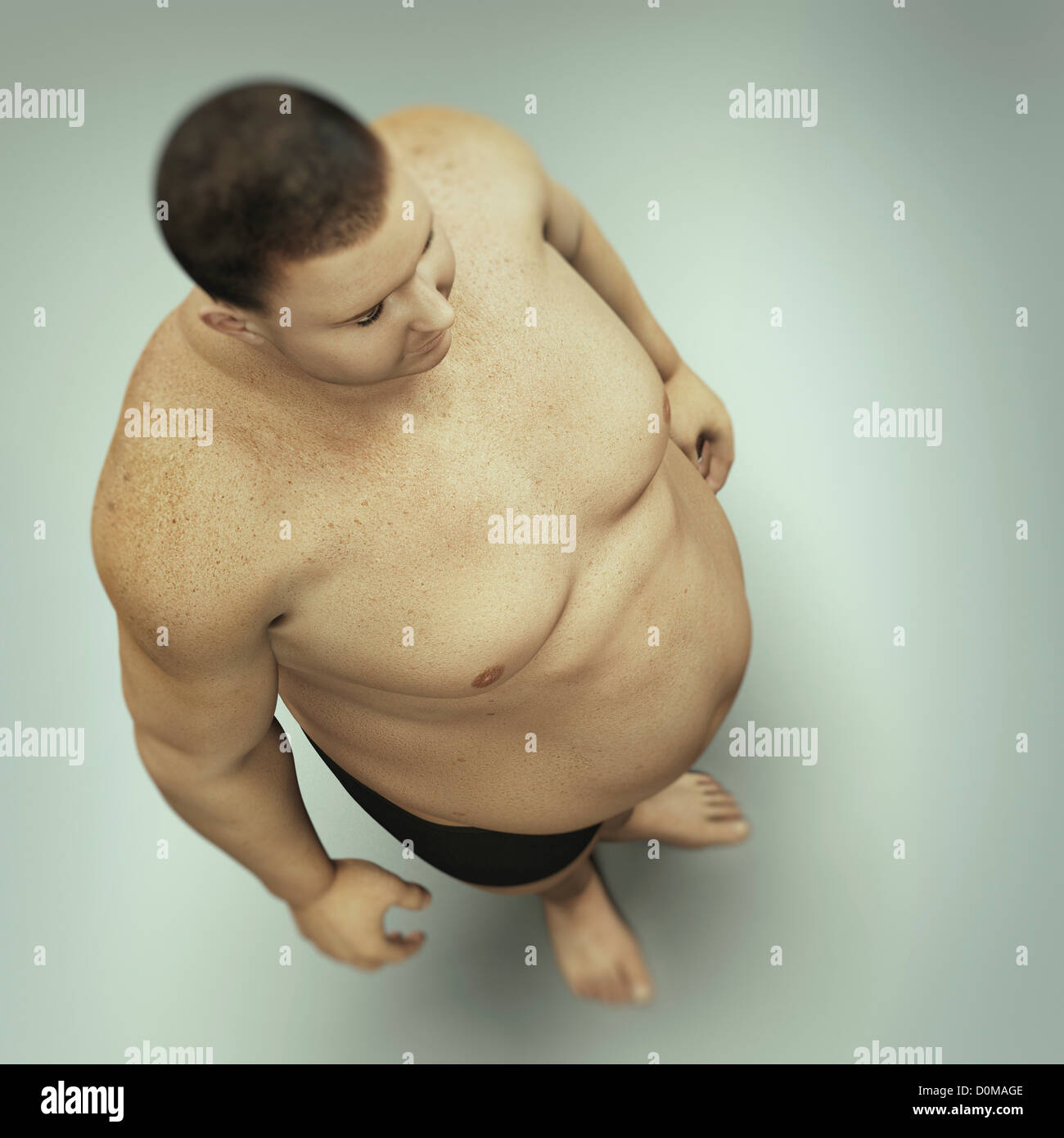 Vista del sovrappeso il corpo dell uomo. Foto Stock