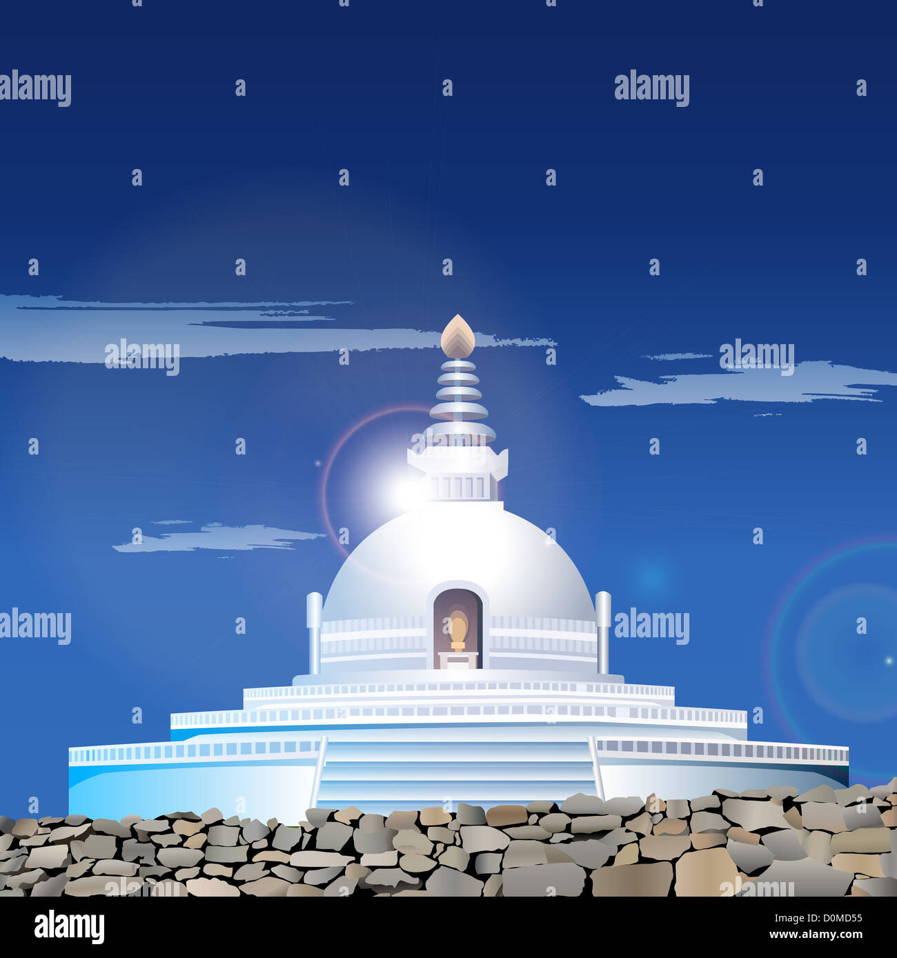 Facciata di uno stupa Shanti Stupa tempio, Leh, Ladakh, Jammu e Kashmir India Foto Stock