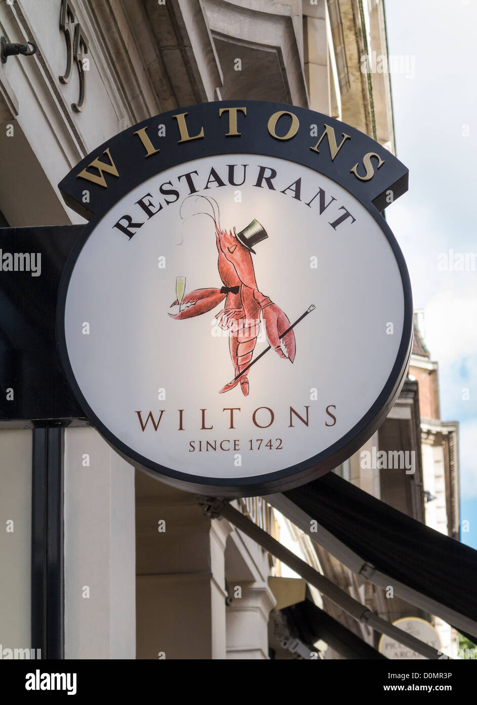 Wiltons restaurant sign, Londra, Inghilterra Foto Stock