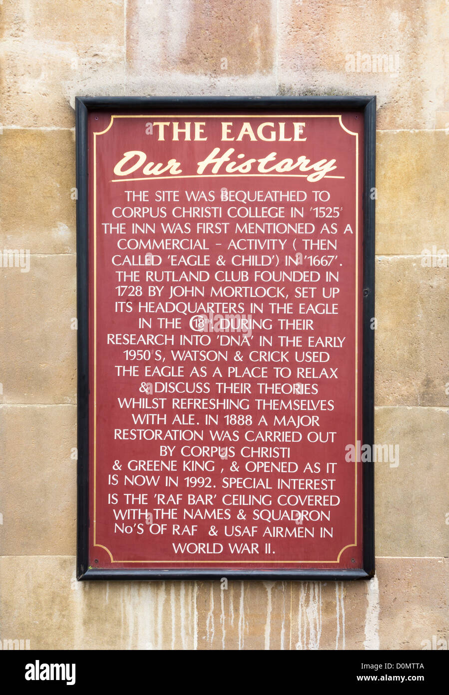 La Eagle pub sign in Cambridge, Inghilterra Foto Stock