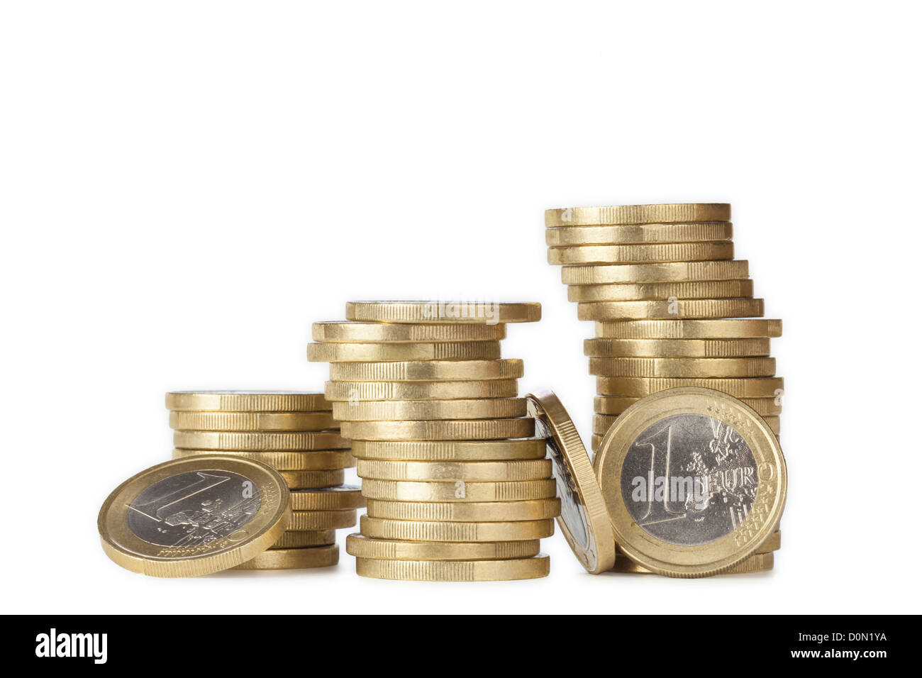 Traballante, pile di monete metalliche in euro Foto Stock
