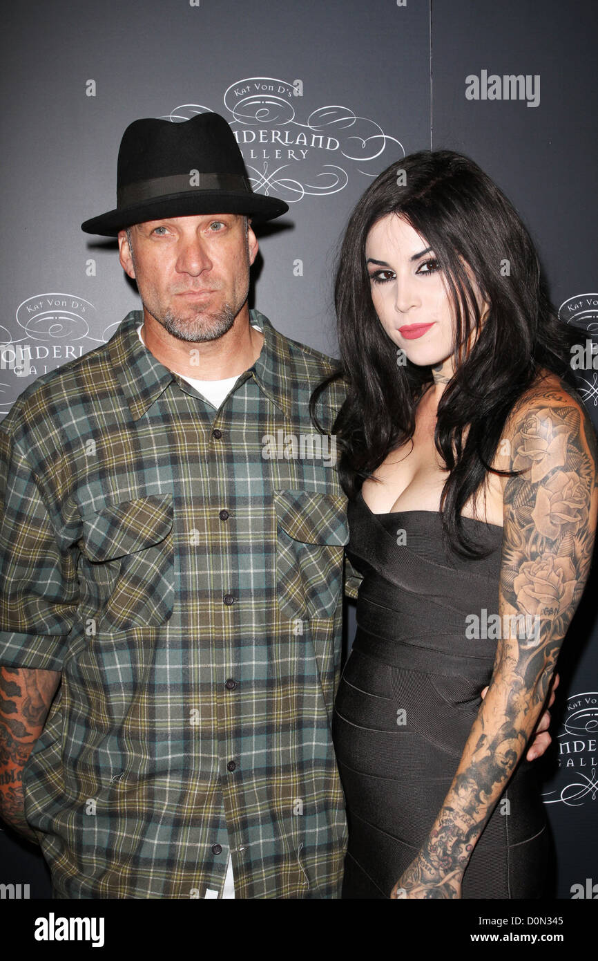 Jesse James e Kat Von D due mondi dell'arte si scontrano al debutto di kat von d's Wonderland gallery presso la galleria Wonderland Foto Stock