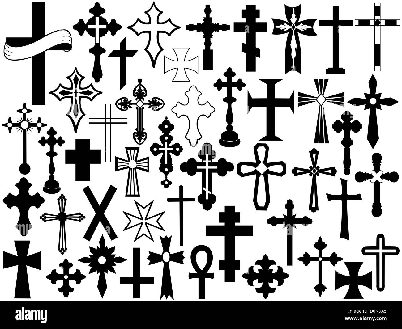 Set di croce isolato su bianco Foto Stock