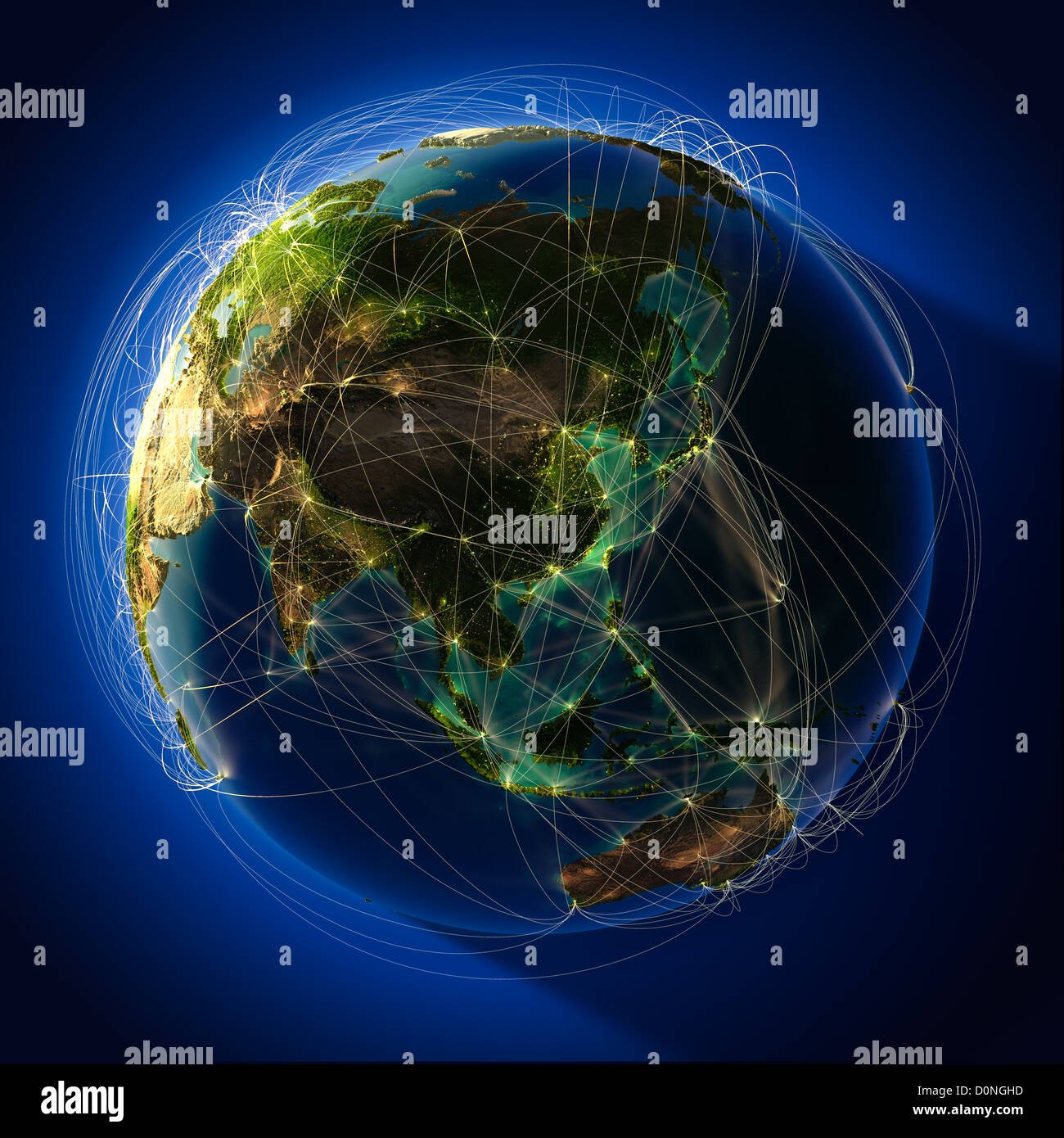Principali globali in materia di aviazione percorsi sul globo Foto Stock