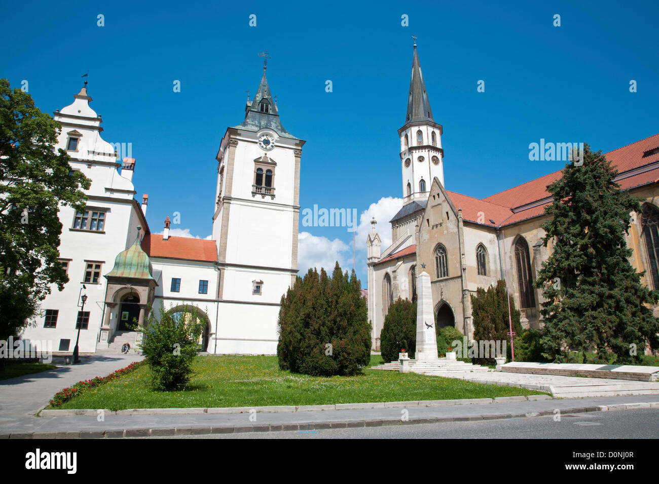 Levoca - Town Hall e Saint Jacob s chiesa Foto Stock