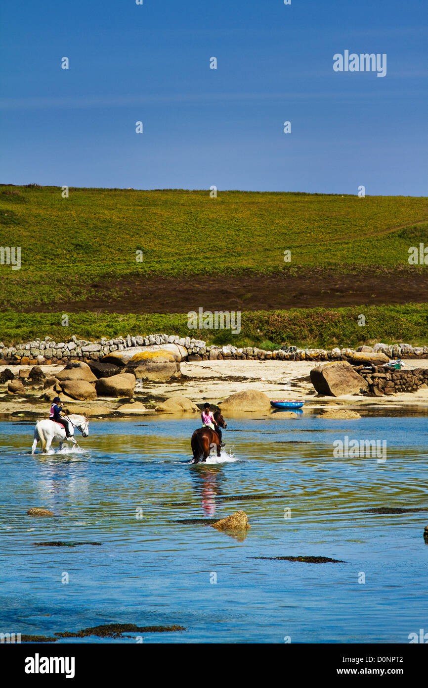 Equitazione su St Mary's, Isole Scilly Foto Stock Equitazione su St Mary's, Isole Scilly Foto Stock