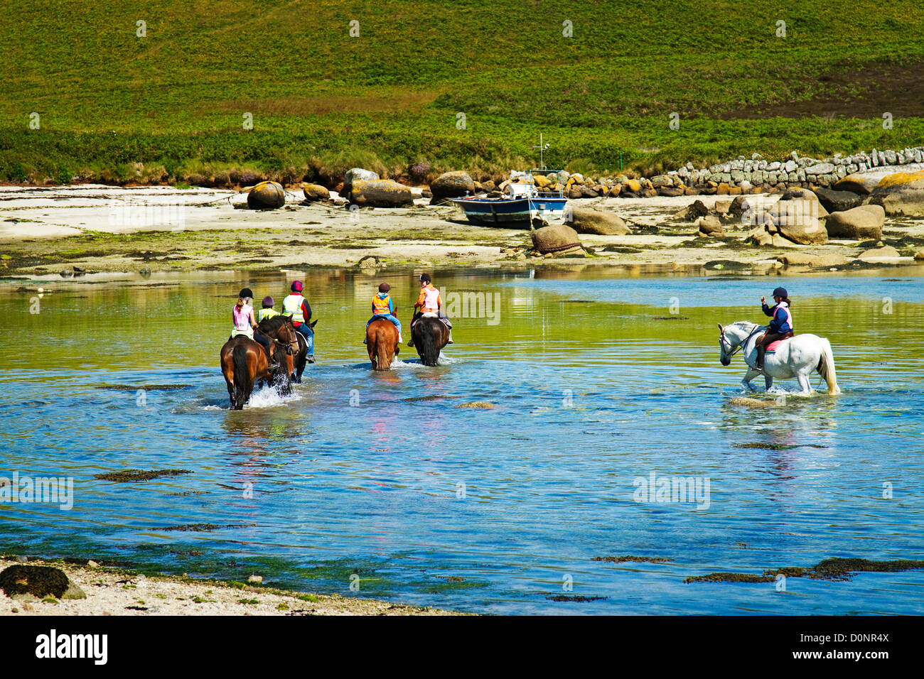 Equitazione su St Mary's, Isole Scilly Foto Stock Equitazione su St Mary's, Isole Scilly Foto Stock