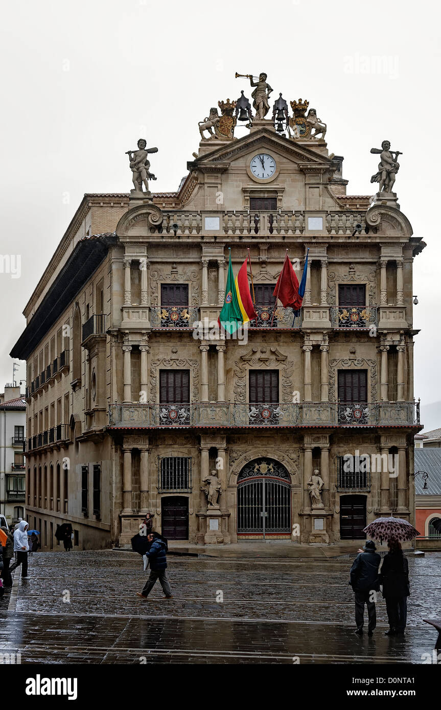 Municipio della città vecchia a Pamplona in Navarra, Spagna, Europa Foto Stock