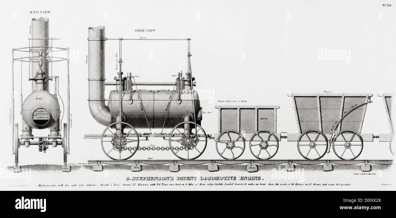 George Stephenson il brevetto per motore di locomotive Foto Stock