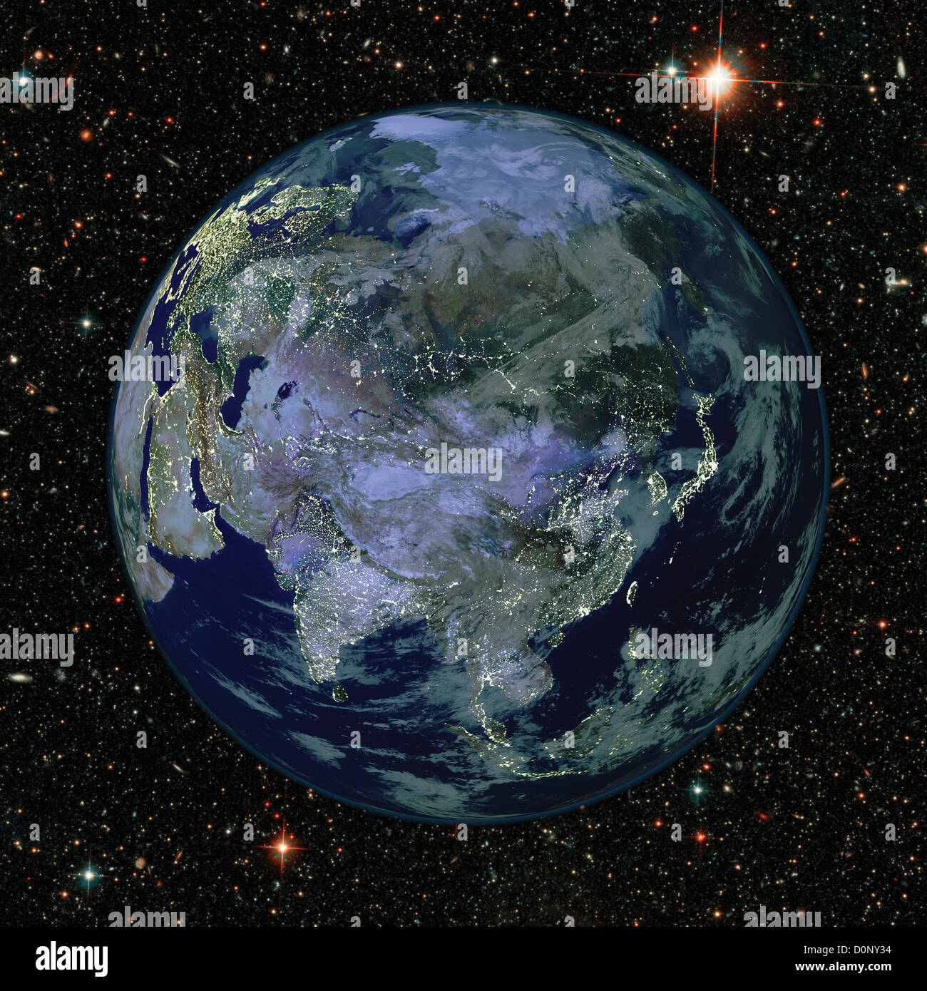 Immagine composita del continente asiatico con le luci della città visto da dello spettroradiometro MODIS Foto Stock