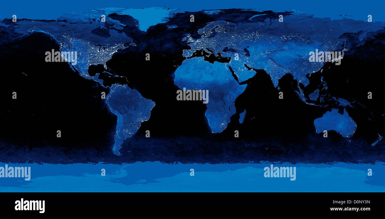 Immagine composita della terra continenti che mostra le luci della città visto da dello spettroradiometro MODIS Foto Stock