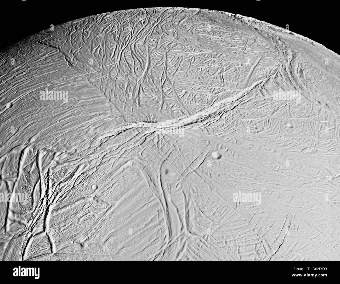 Close-Up di Saturno alla luna di Enceladus Foto Stock