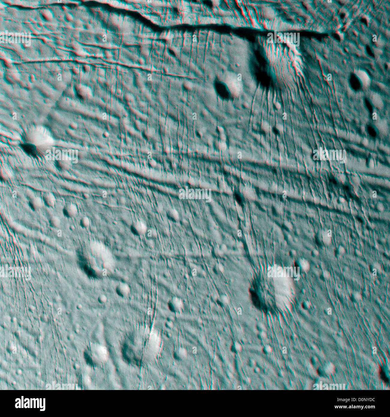 3-D immagine di Enceladus' crateri Foto Stock