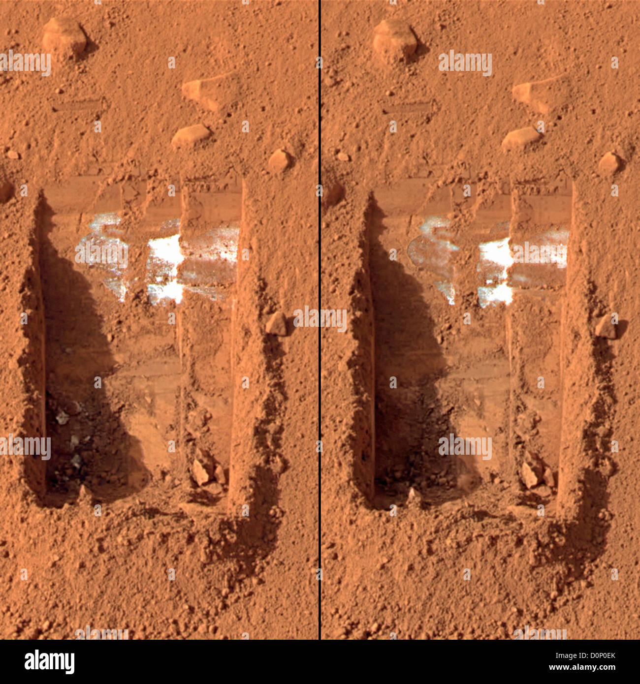La prova di subsurface ghiaccio su Marte Foto Stock