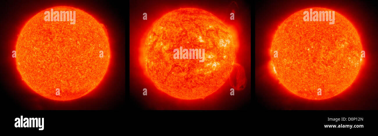 Tre immagini prese oltre dieci anni (1996 2001 2006) sullo stesso giorno (feb. 12) Solar heliospheric observatory (SOHO) utilizzando Extreme Foto Stock
