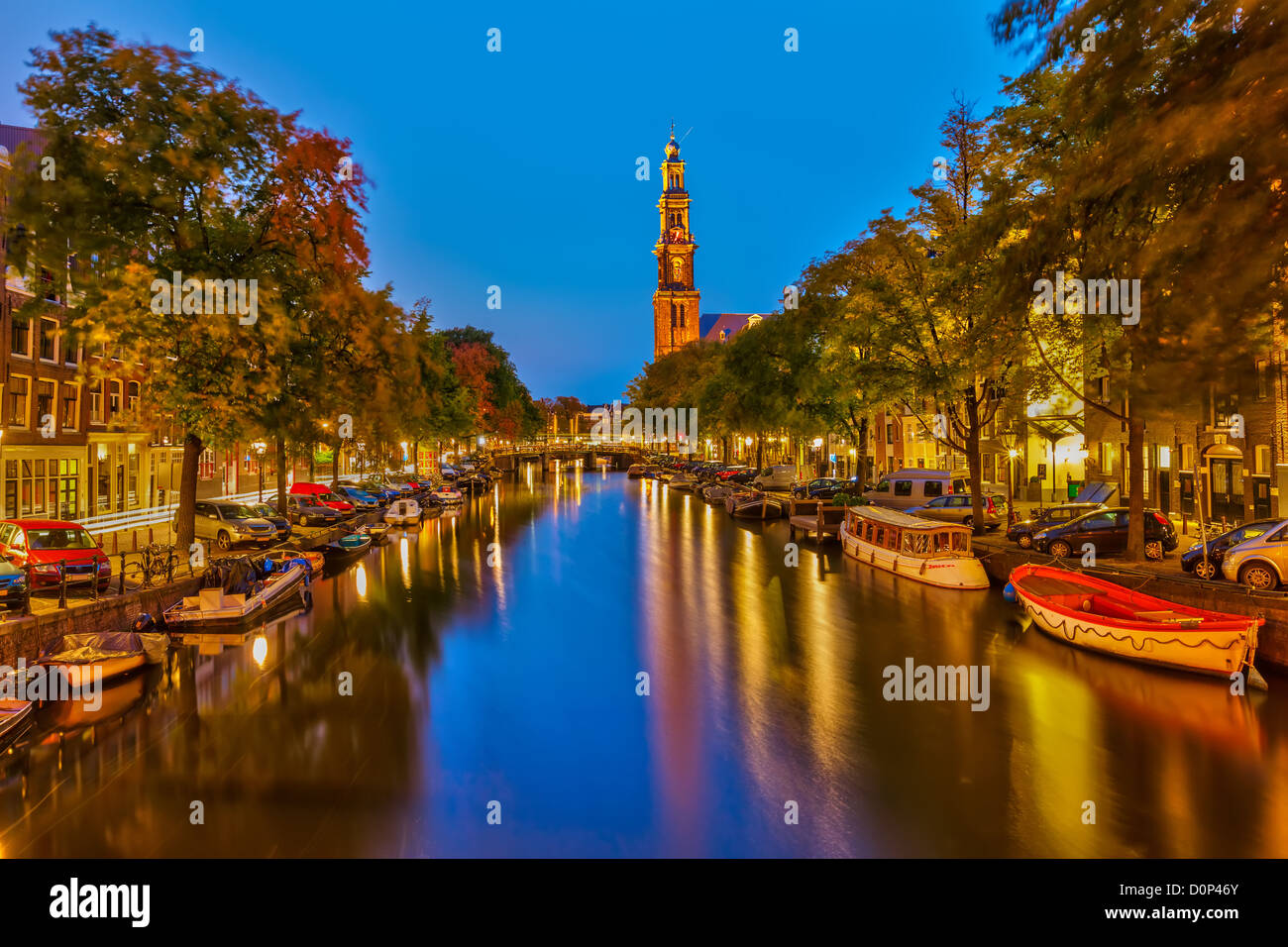 Chiesa occidentale sul canale Prinsengracht in Amsterdam Foto Stock