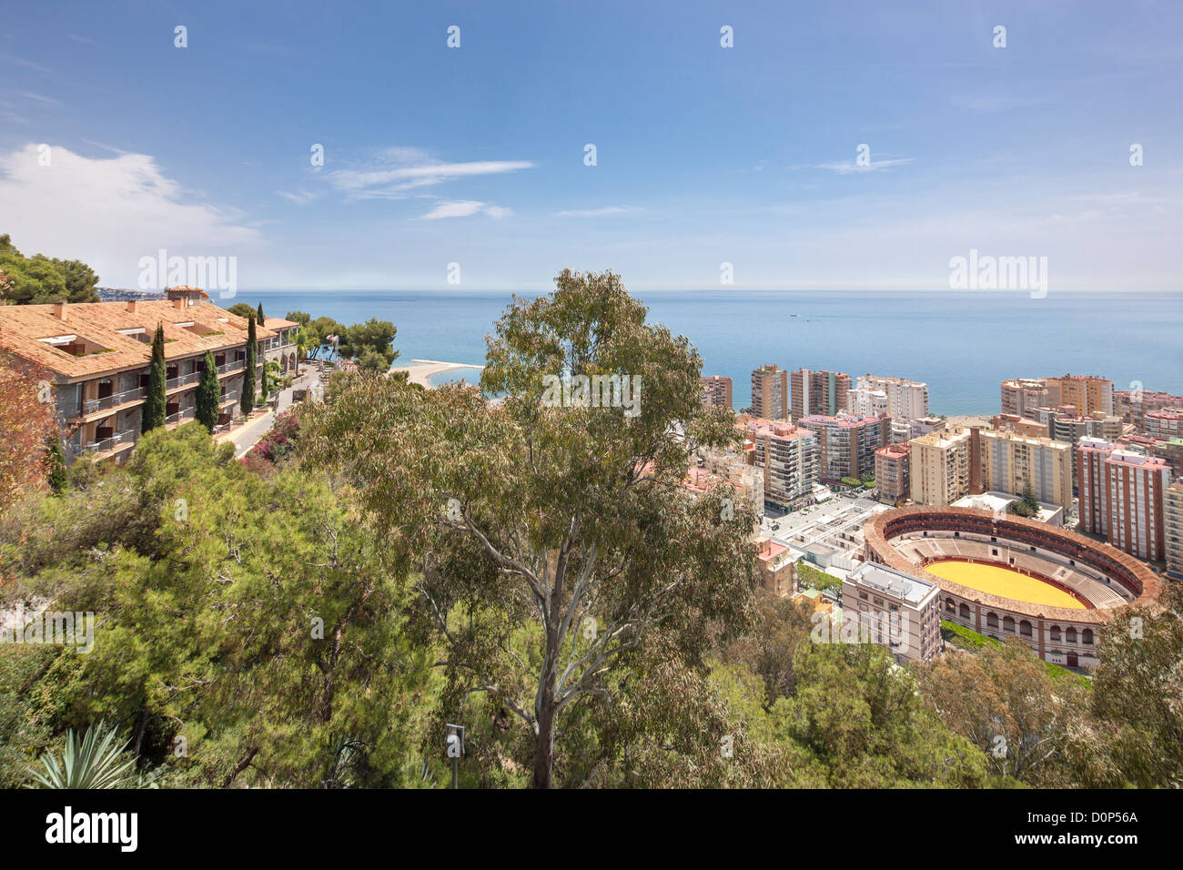 Malaga Parador de Gibralfaro Hotel. Splendida posizione vista migliore vista mare Mediterraneo shore città costiera comune bullring. Foto Stock