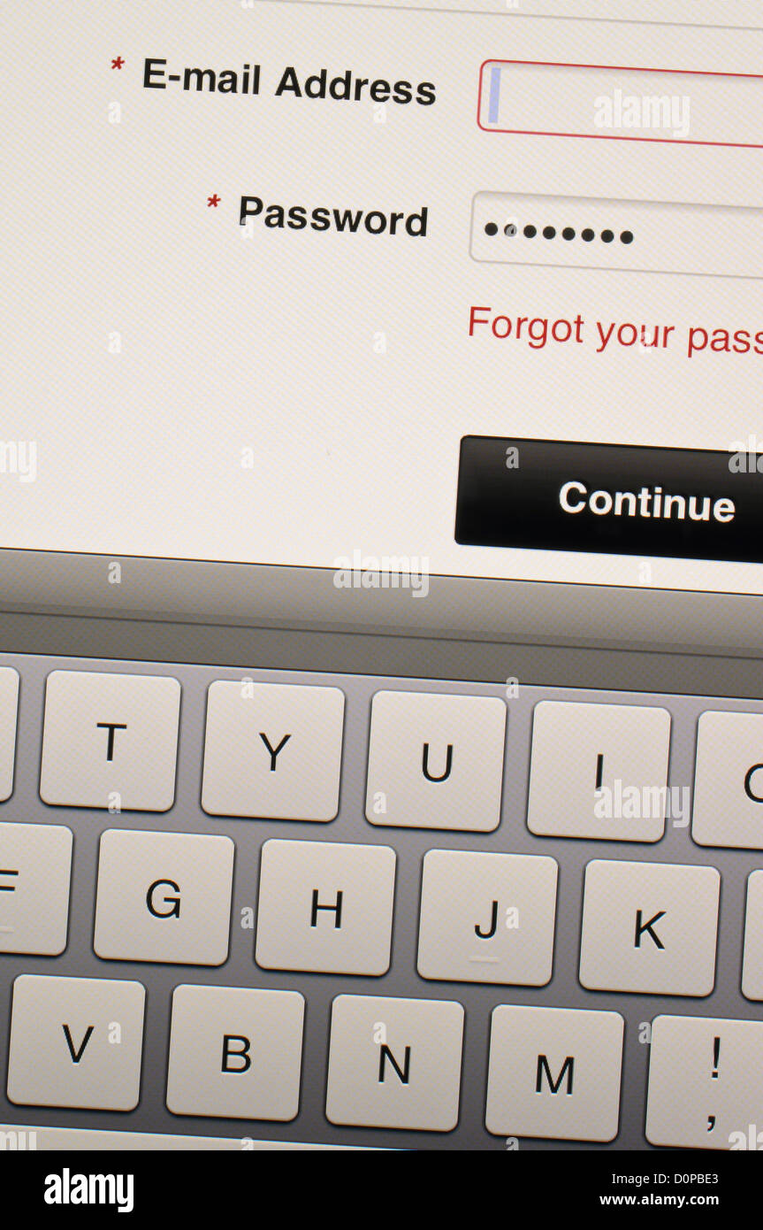 Log-in con la posta elettronica e la password Foto Stock
