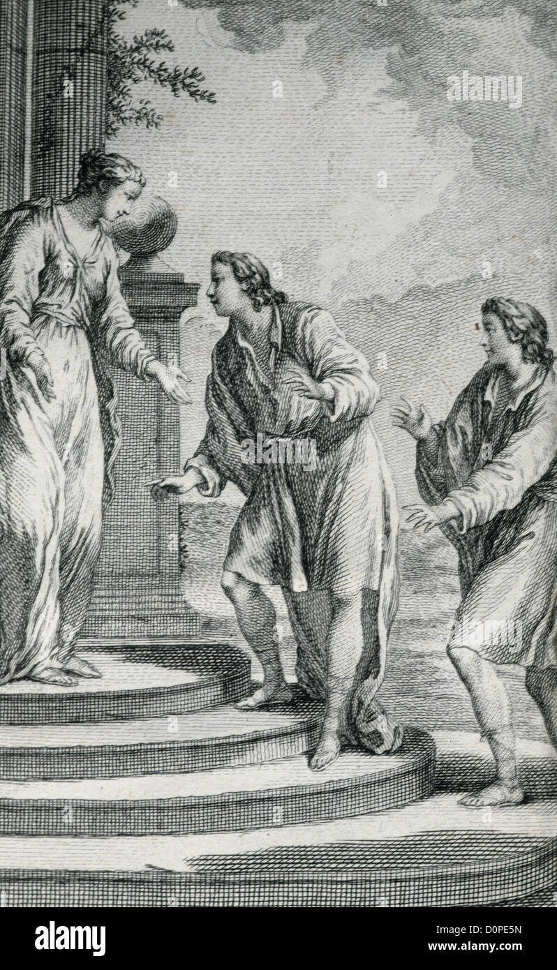 Titus Maccius Plauto (250-184). Il commediografo latino. Incisione di le sue commedie. Parigi, 1759. Foto Stock