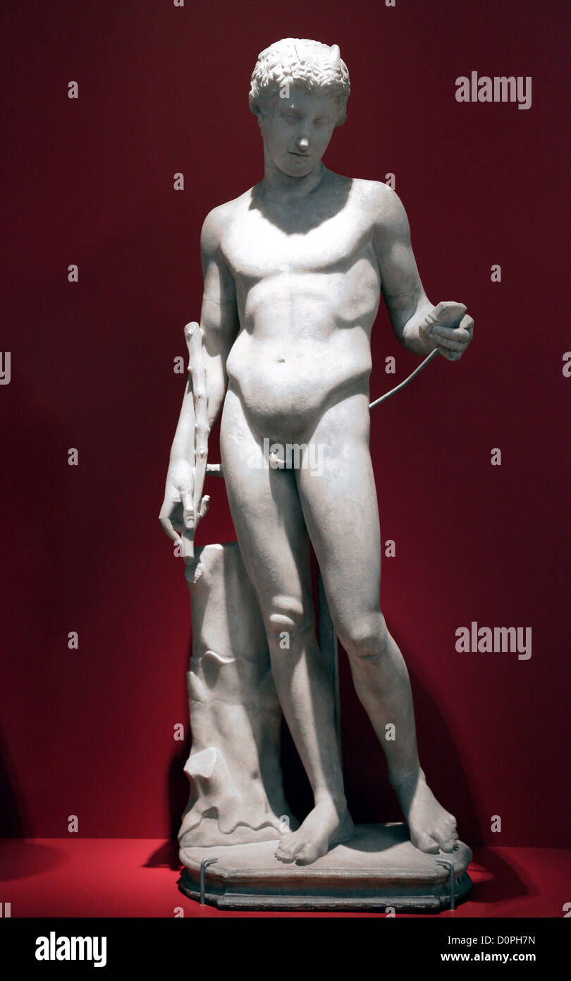 Antica scultura in marmo di Pan, il dio greco della natura e dei pastori. Dalla collezione del Museo Nazionale delle Antichità (RMO) di Leida. Foto Stock