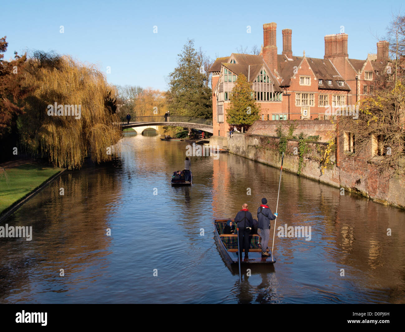 Punting lungo il dorso, fiume Cam, Cambridge, Regno Unito Foto Stock