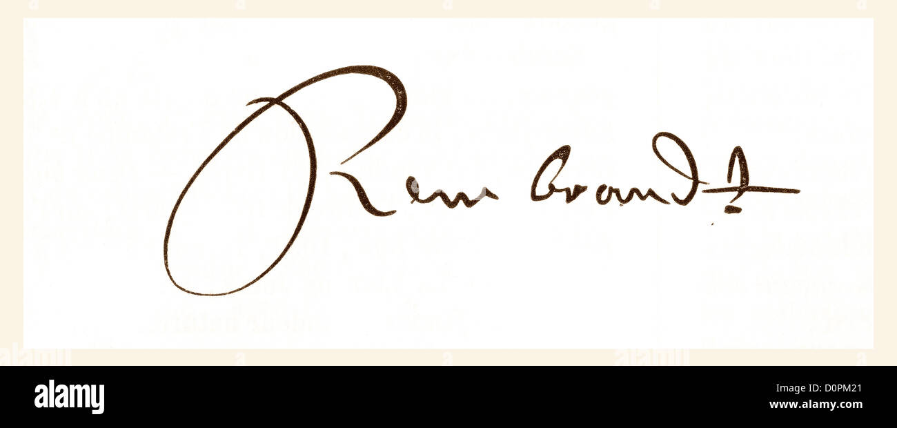 Firma di Harmenszoon Rembrandt van Rijn, 1606 - 1669. Pittore olandese e incisore. Foto Stock