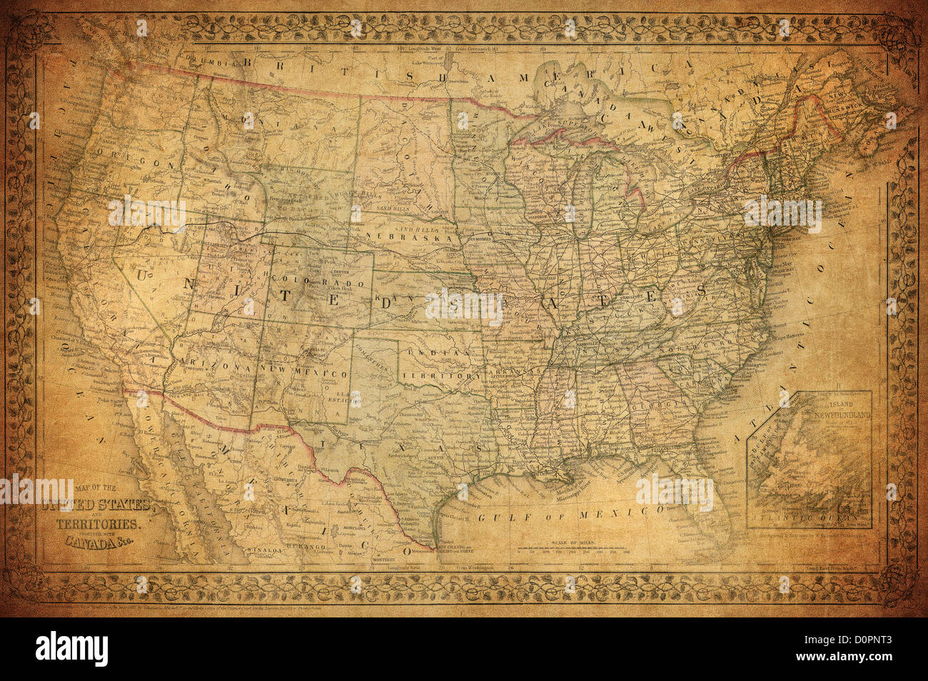 Vintage mappa degli Stati Uniti 1867 Foto Stock