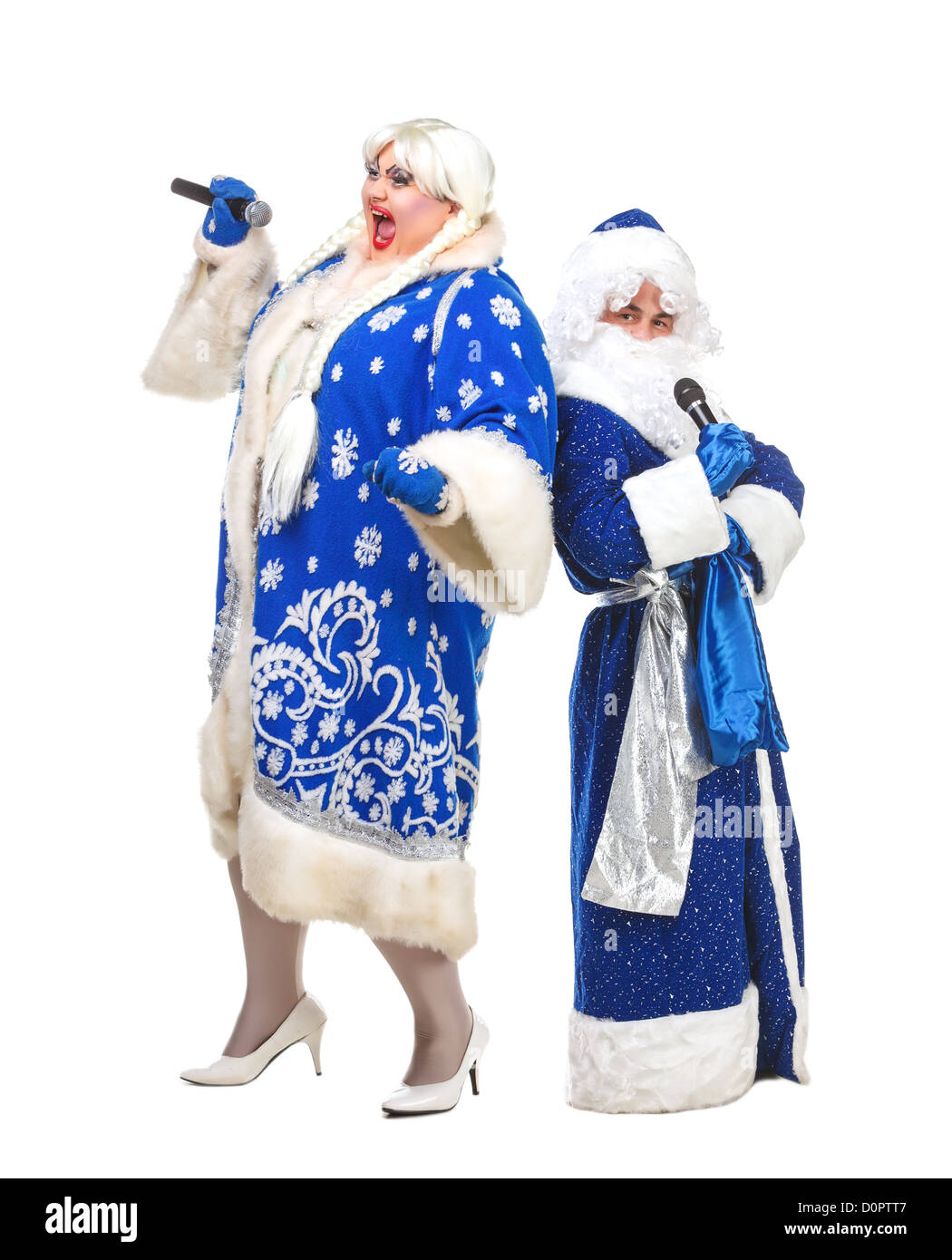 Parodia attori genere raffigurano Babbo Natale e neve Maiden Foto Stock