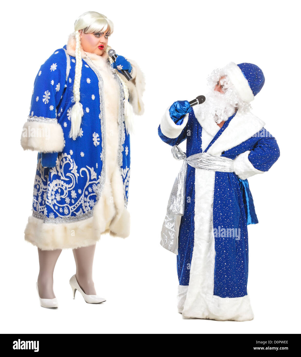 Parodia attori genere raffigurano Babbo Natale e neve Maiden Foto Stock