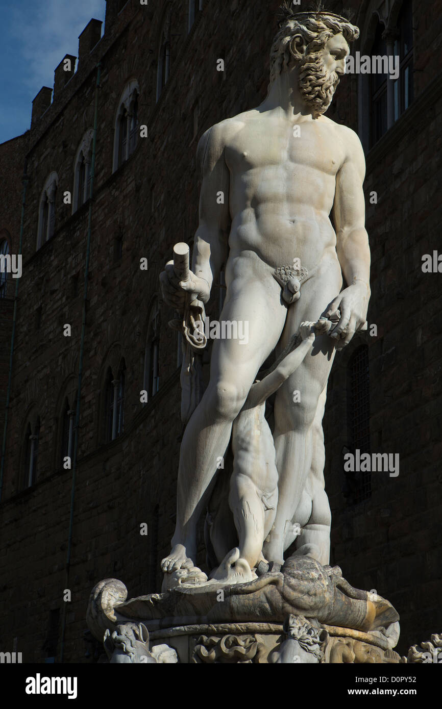 Fontana del Nettuno Piazza della Signoria di Firenze, Toscana, Italia Foto Stock