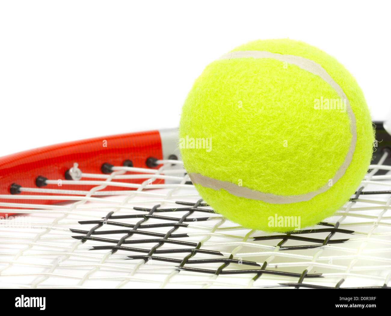 Racchetta da tennis con una palla. Foto Stock