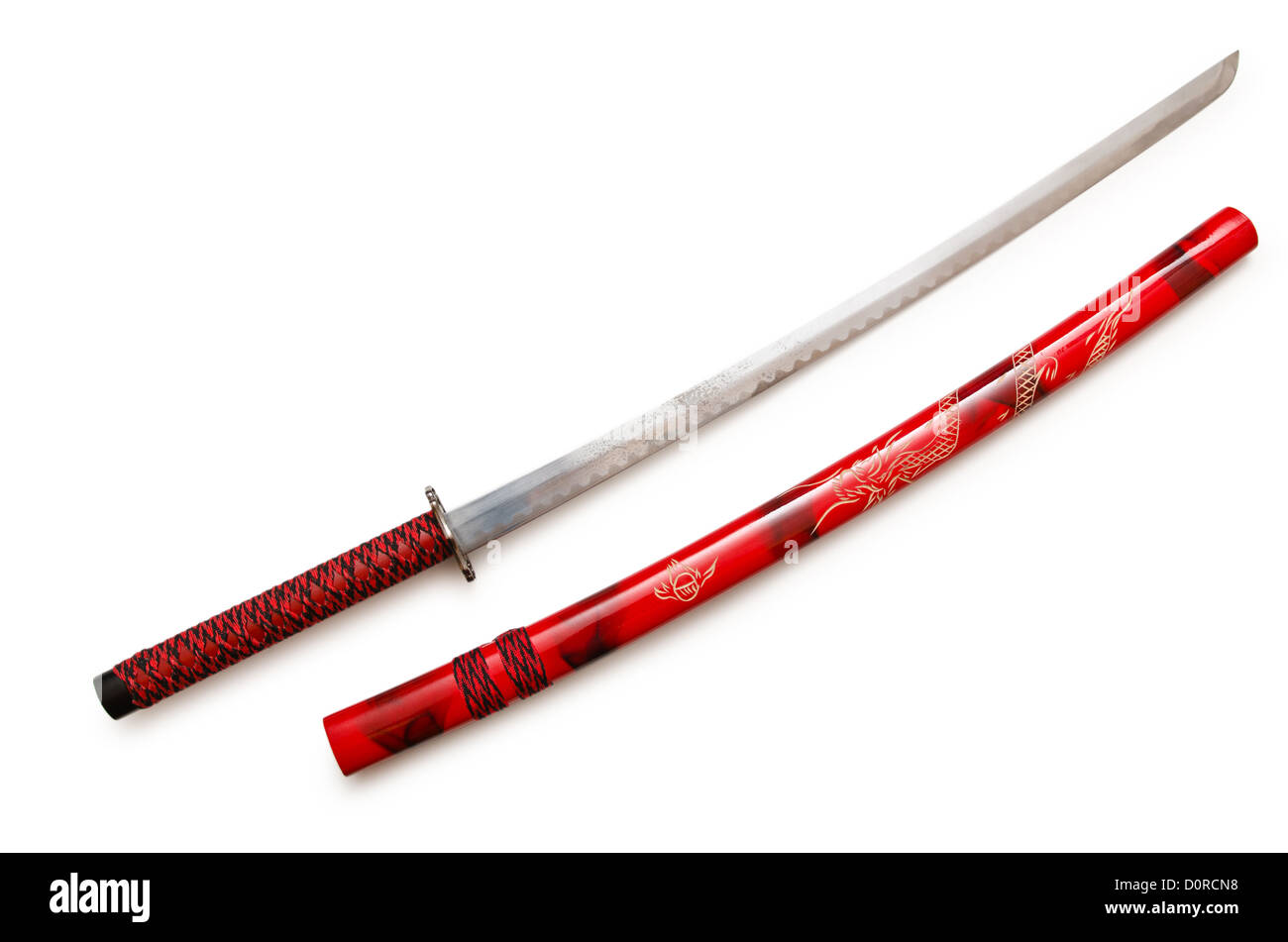 Spada giapponese takana isolato su bianco Foto Stock