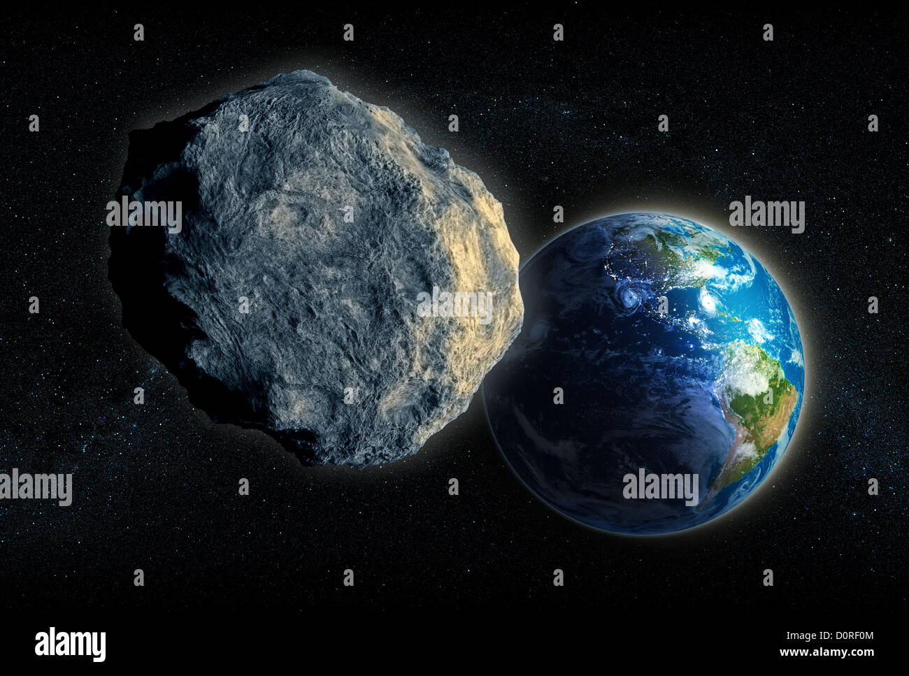 Grande asteroide in chiusura sulla terra Foto Stock