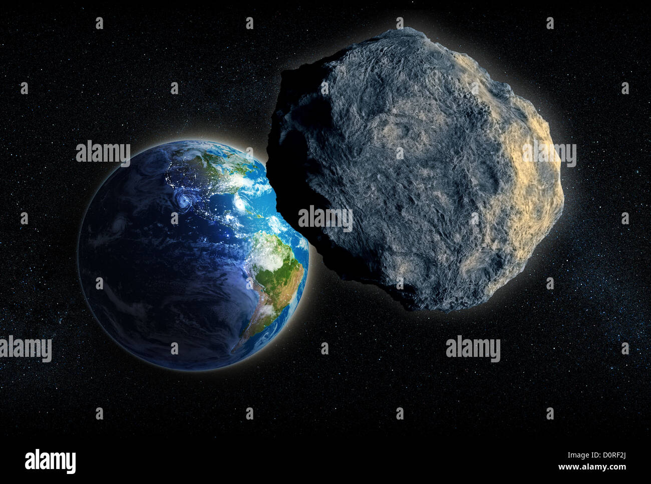Grande asteroide in chiusura sulla terra Foto Stock