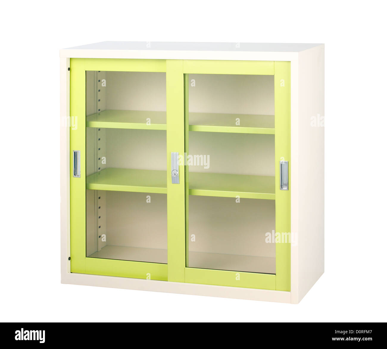 In vetro trasparente di porte mobili in acciaio per stoccaggi di file di documenti o altri Foto Stock