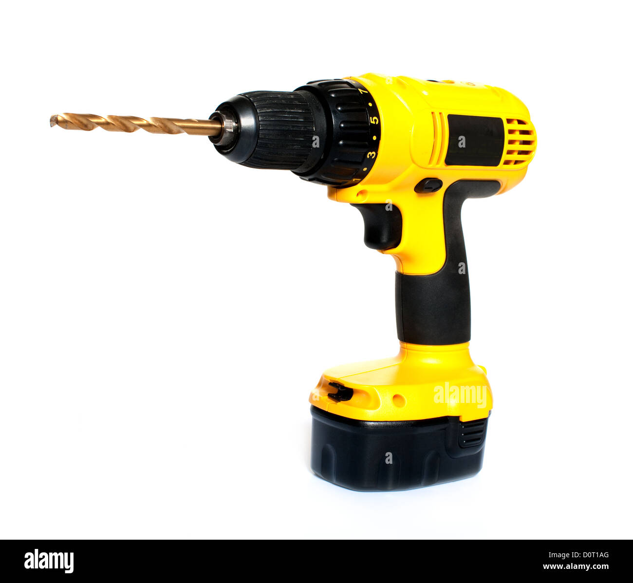 Trapano Cordless isolato su bianco Foto Stock