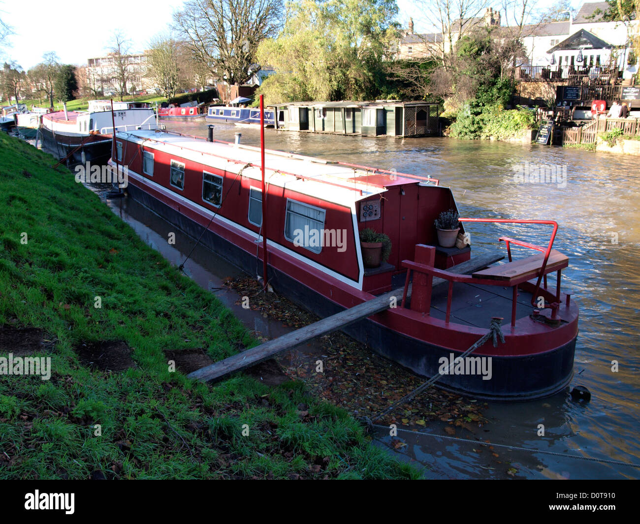 Gangplank a canal boat, Cambridge, Regno Unito Foto Stock