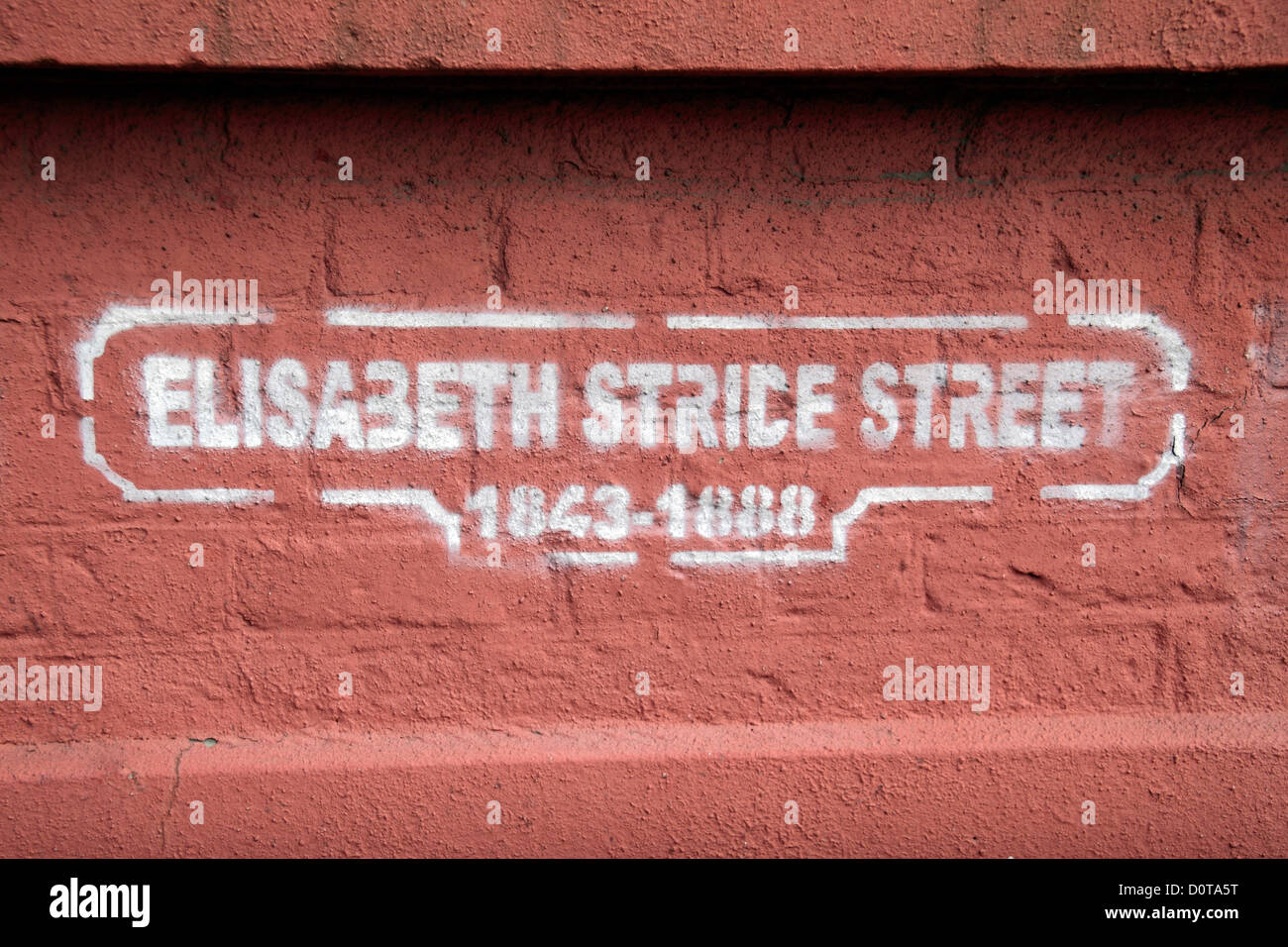 Tag su un muro di ridenominazione Henriques Street, Elizabeth Stride Street , Jack the Ripper di terza vittima, Whitechapel, Londra, E1, UK. Foto Stock
