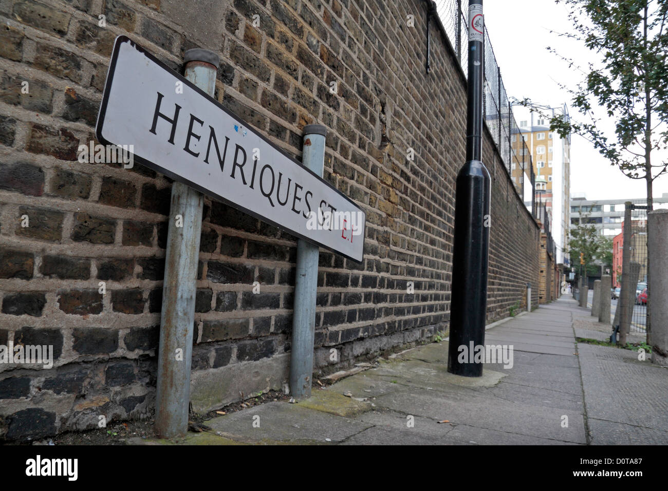 Visualizzare fino Henriques Street, omicidio scena di Elizabeth Stride, Jack lo Squartatore la terza vittima, Whitechapel, East London, E1, UK. Foto Stock