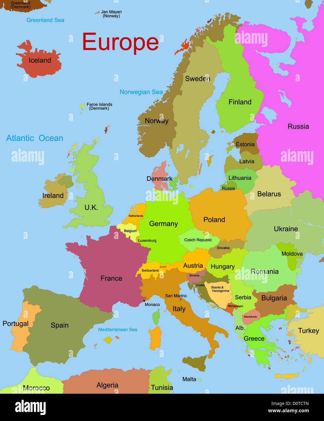 Mappa del continente europeo Foto Stock