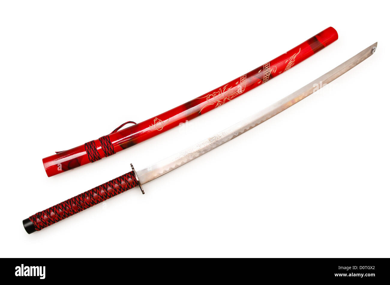 Spada giapponese takana isolato su bianco Foto Stock