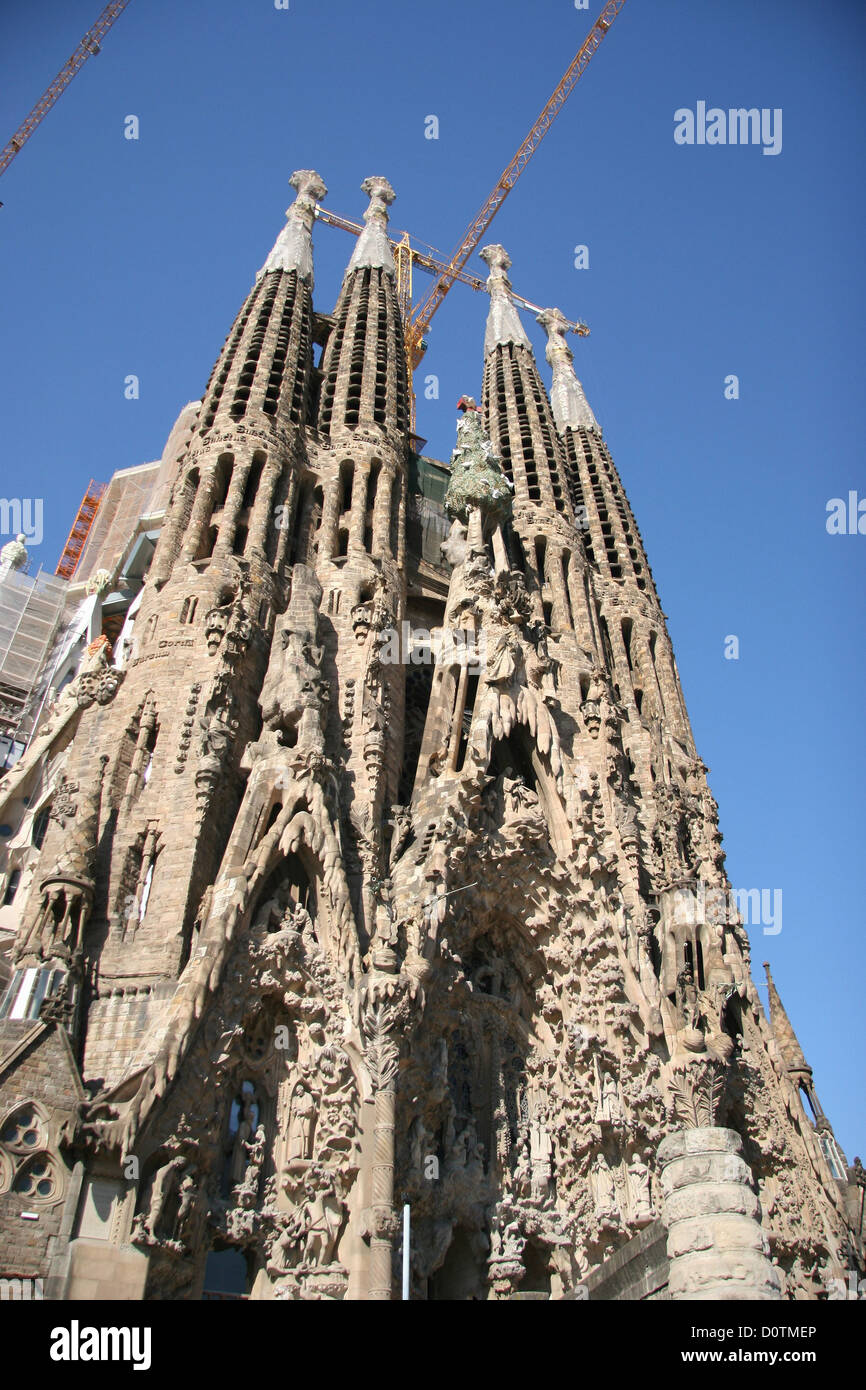 Spagna, Barcellona, architettura, Sagrada Familia, basilica, Antoni Gaudi, Gaudì, chiesa, punto di riferimento, Foto Stock