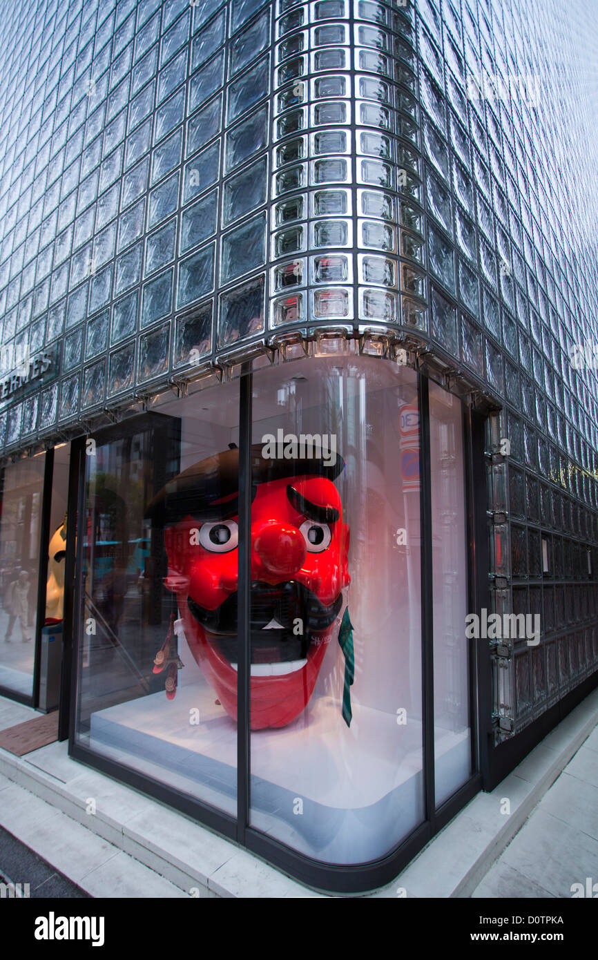 Giappone, Asia, vacanze, viaggi, Tokyo, Città, Ginza, distretto commerciale, display, downtown, ingresso, face, famosa finestra, Herme Foto Stock