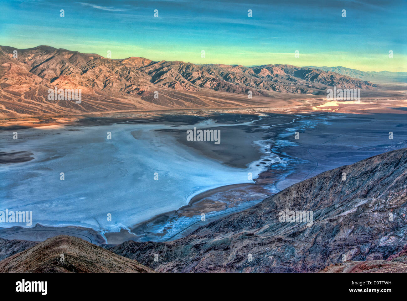 Badwater, bacino, Dante, vista la natura, paesaggio, Valle della Morte, National Park, California, Stati Uniti d'America, Stati Uniti, America, Foto Stock